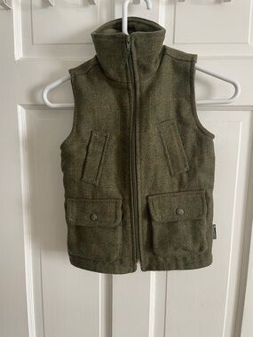 Kids Olive Green Tweed Vest, Size S, with fleece lining